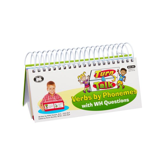 Super Duper Publications | Turn & Talk Verbs by Phonemes with WH Questions | Grammar & Speech Language Therapy Skills Flipbook & Easel | Educational Resource for Children