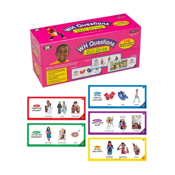 Super Duper Publications | WH Questions Skill Strips Photo Cards | Educational Learning Resource for Children | Practice Expressive and Receptive Language Skills
