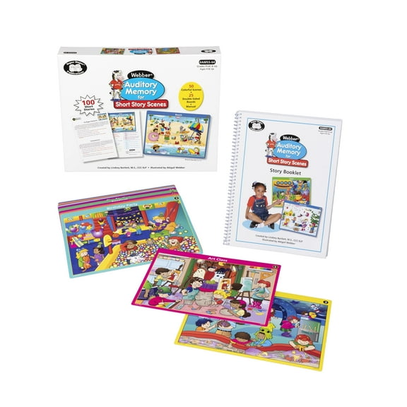 Super Duper Publications | Webber Auditory Memory for Short Story Scenes | Target Story Comprehension and Answer Questions | Educational Learning Resource for Children