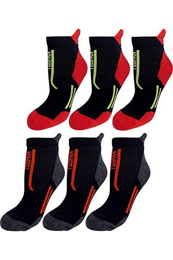 Super Duper Thick Extra Cushiony Athletic Running/Jogging Ankle Socks. Maximum Performance Sports Tabbed Socks With Arch Support & Heel Pocket for Men and Women. 6 Pack with Red. One Size