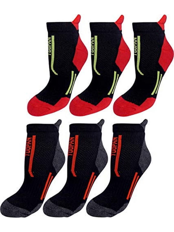 Super Duper Thick Extra Cushiony Athletic Running/Jogging Ankle Socks. Maximum Performance Sports Tabbed Socks With Arch Support & Heel Pocket for Men and Women. 6 Pack with Red. One Size