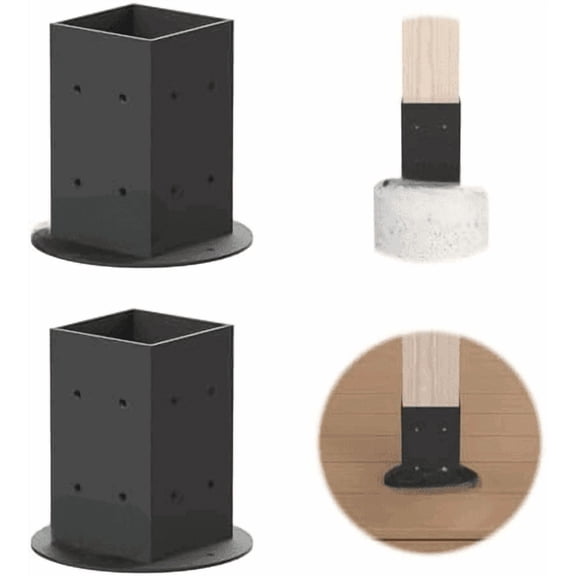 Super-Duty Post Base, GMINO 4x4 Post Bracket for Pergola Kit, Fence Anchor, Deck Railing - (Set of 2) - Black$$Tools & Hardware Other