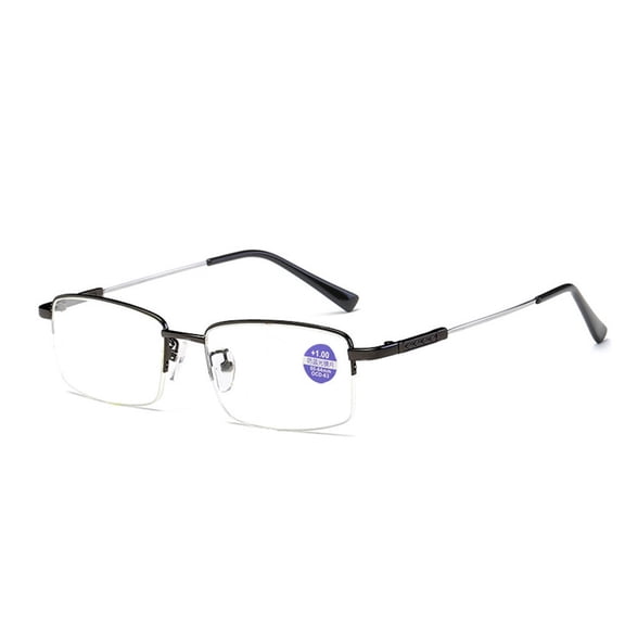 Super Elastic Memory Ultralight Metal Readers Anti-Blue Light Half Rimless Rectangle Black Reading Glasses +1.50 for Men