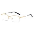 thumbnail image 1 of Super Elastic Memory Ultralight Metal Readers Anti-Blue Light Half Rimless Rectangle Gold Reading Glasses +1.50 for Men, 1 of 5