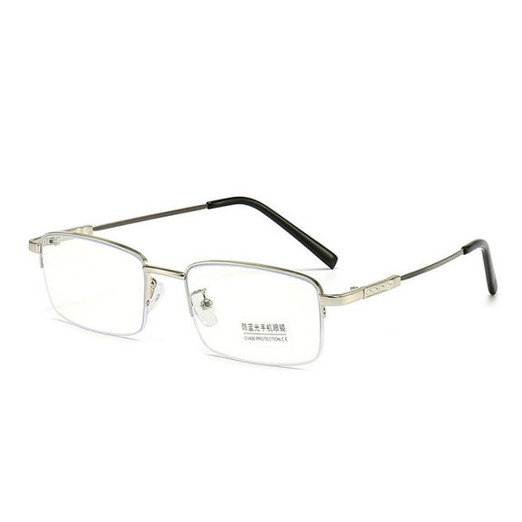 Super Elastic Memory Ultralight Metal Readers Anti-Blue Light Half Rimless Rectangle Silver Reading Glasses +2.50 for Men