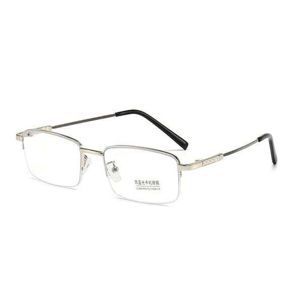 Super Elastic Memory Ultralight Metal Readers Anti-Blue Light Half Rimless Rectangle Silver Reading Glasses +3.50 for Men
