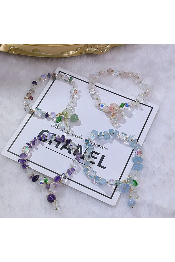 Super Fairy Gravel Aquamarine Glazed Flower Purple Crystal Fluorite Bracelet