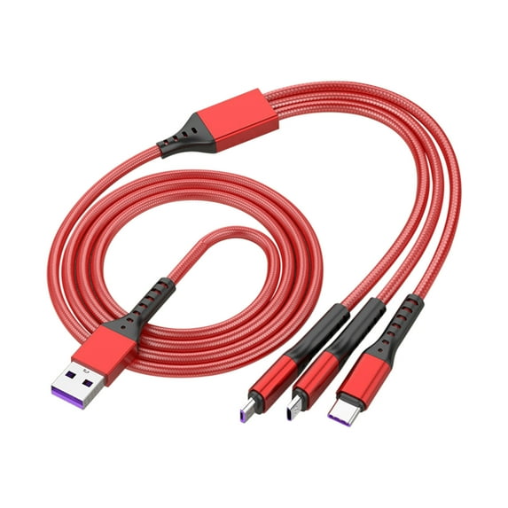 Super Fast 3-in-1 Charging Cable - 1.2m Multi-Port (Micro+Lightning+Type-C), 5A Output, 480Mbps Data Transfer, Durable Braided Design - Ideal for On-the-Go（red）