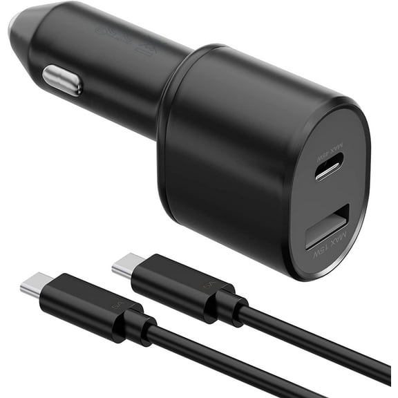 Super Fast Car Charger 60W for AT&T Radiant Max 5G Super Fast Charging 2.0 Dual-Port (45W+15W) with USB C to C Cable PPS Car Charger - Black