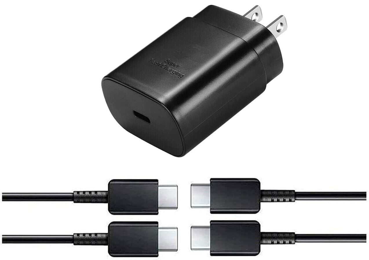 Super Fast Charger [3ft + 6ft Cable Included] Original for Samsung Galaxy A03s PD 25W Type C Wall Charger and 2x USB C to USB C Fast Charging Cables - Black