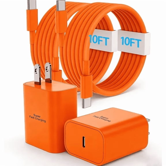 Super Fast Charger with 10FT Type C Cable, [2 Pack] 45W USB C Samsung Charge Fast Charging Wall Charger Block for Galaxy S26 S25/S24 Ultra/S24/S24 /S23 Ultra/S23/S22 Ultra/S22/S21 -Vibrant Tangerine
