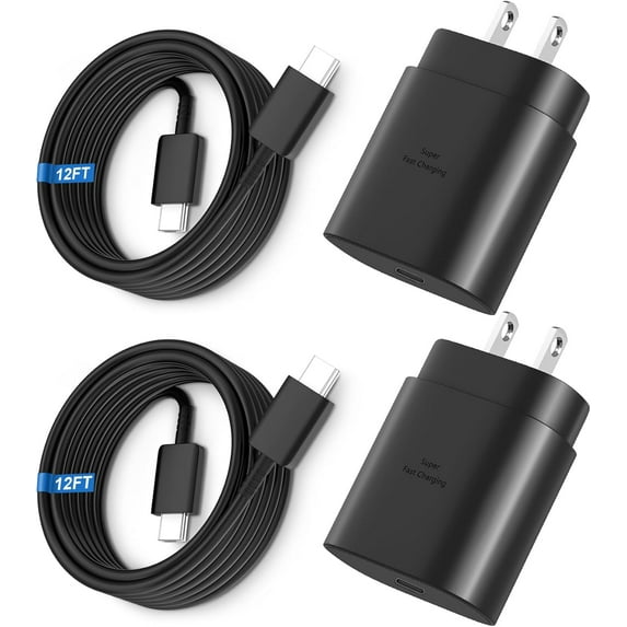 Super Fast Charger Type C, 25W USB C Wall Charger Fast Charging for Samsung Galaxy S25 Ultra/S25/S25+/S24+/S24 Ultra/S24/S24+/S23 Ultra/S22 Ultra/S21 Ultra with 12FT Long Type C Charger Cable 2Pack