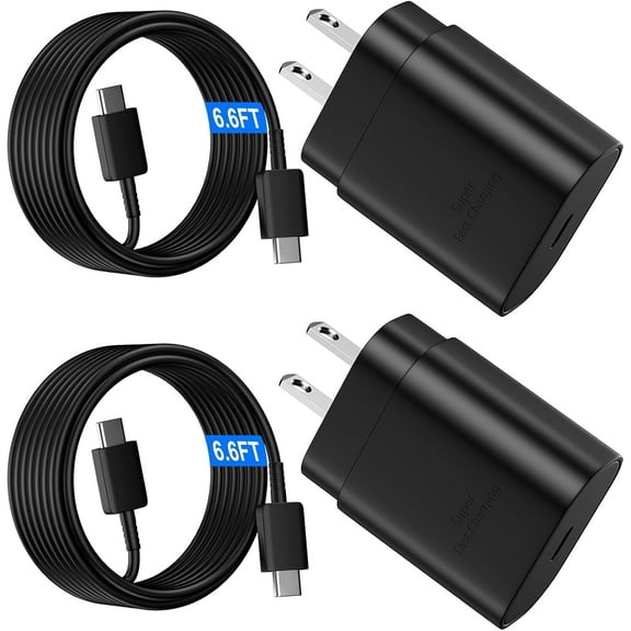 Super Fast Charger Type C, 25W USB C Wall Charger Fast Charging for Samsung Galaxy S25 Ultra/S25/S25 /S24 /S24 Ultra/S24/S24 /S23 Ultra/S22 Ultra/S21 Ultra with 6.6FT Long Type C Charger Cable 2Pack