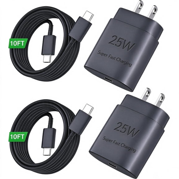 Super Fast Charger with Type C Cable 10ft , 2Pack 25W USB C Wall Charger Block Adapter and Android Phone Charger Cord for Samsung Galaxy S24 Ultra/S24/S24+/S23 Ultra/S23/S22 Ultra/S22/S21/Note 20