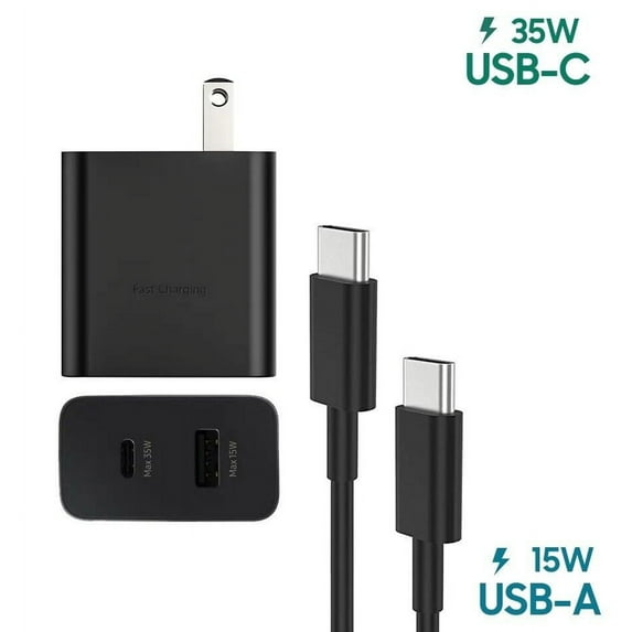 Super Fast Charging 35W Dual Port Wall Charger USB C Adapter, (35W+15W) for Samsung Galaxy A60 Super Fast Charging for USB C Phones and Devices - Black