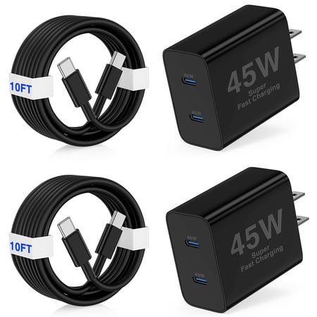 Super Fast Type C Charger Compatible for Samsung,45W Dual Port USB C Fast Charger Block 2-Pack & 60W 10FT USB C Cable Compatible for Samsung Galaxy S25 Ultra/S24+/S23 iPhone 16,Black price history and forecast - Fashia A450F-2C-BLK10FT