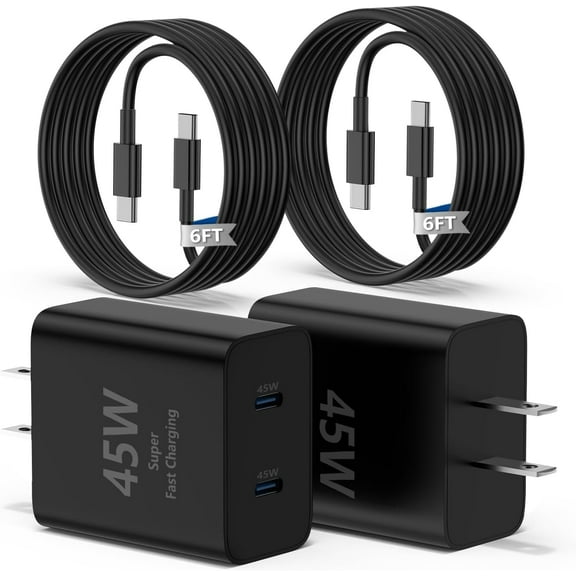 45W 2Pack Super Fast Charger USB C Dual Port Android Phone Charger Type C Charging Block with 6FT Type-C Charger Cord Compatible for Samsung Galaxy S25 Ultra/S25 /S24 Ultra/S24 /S23/S22/S21/S20