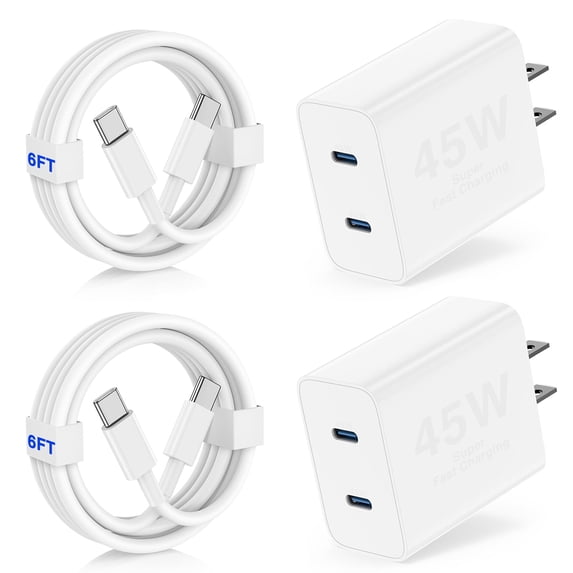 Super Fast Type C Charger Compatible for Samsung,45W Dual Port USB C Fast Charger Block 2-Pack & 60W 10FT USB C Cable Compatible for Galaxy S26/S25 ultra/S24,i Phone 17/16 Pro/15,White