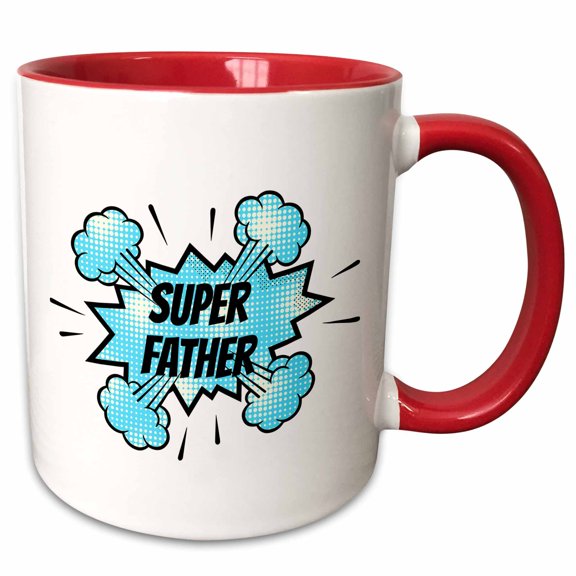3drose, Super Father Written Inside a Blue Sound Effect Speech Bubble., 15oz Two-tone Red Mug