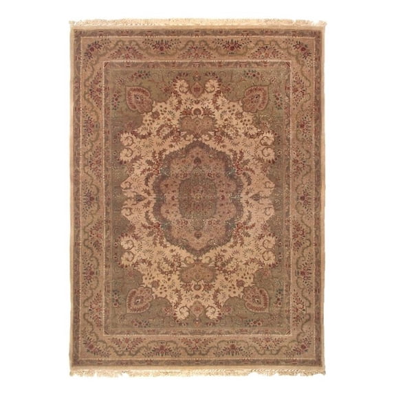Super Fine Tabriz Hand-Knotted New Zealand Wool Ivory 9'x12' Area Rug