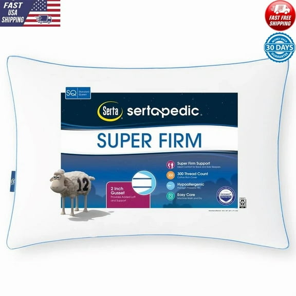 Super Firm Bed Pillow Hypoallergenic 2 Inch Gusset Support Back Side Sleepers Us