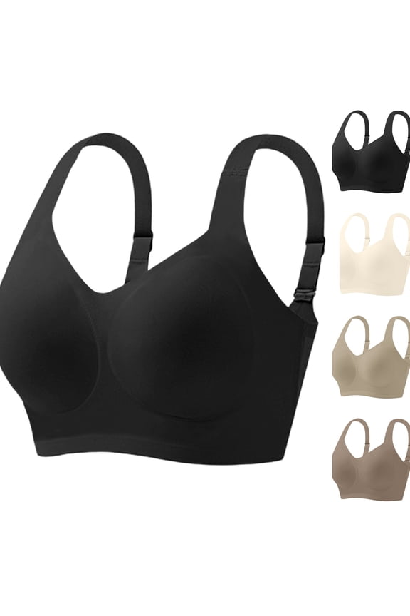 Super Firming Bra, Wireless Seamless Bra, Supportive Push Up Comfort, Invisible Everyday Lift 22 Black X-Large