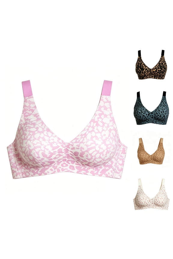 Super Firming Leopard Print Jelly Bra Wirefree Comfortable Adjustable Straps V Push Up Seamless Support Everyday Wear