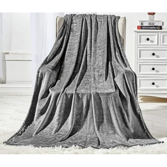 Super Fluffy Warm and Soft Throw Blanket - All Season Suitable - Printed Decorative Throw Blankets, Perfect for Lounging in Bed and Couch, 50 x 60 inches, Solid Throw Blanket, Gray