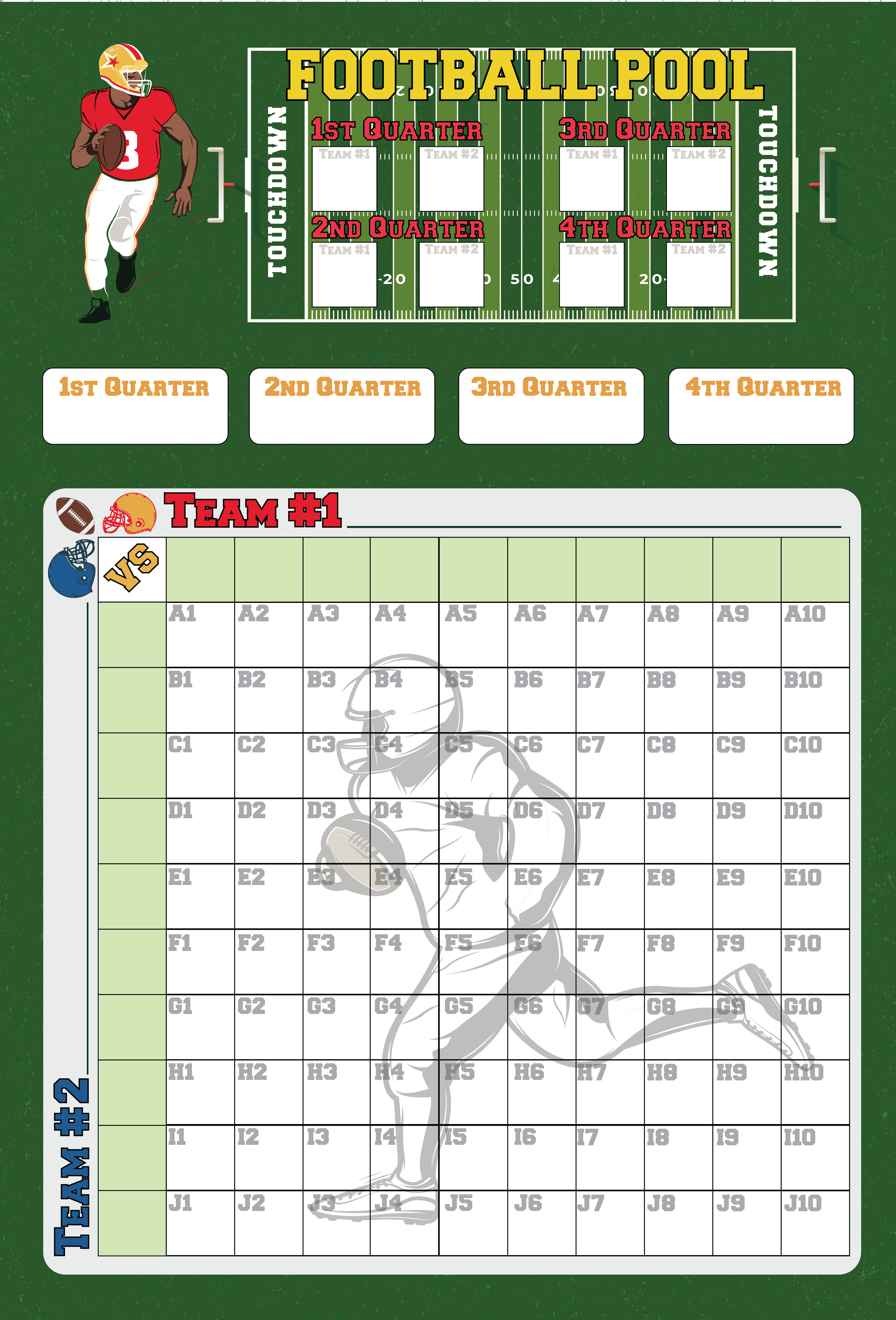 Discounted Super Football Bowl Big Game Day Betting Pool Squares Paper 18" x 24" Game Poster