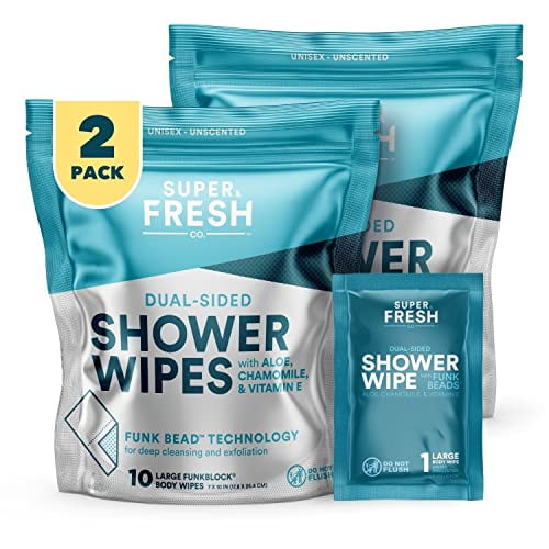 Super Fresh FunkBlock Shower Wipes Large Body Wipes for Hygiene