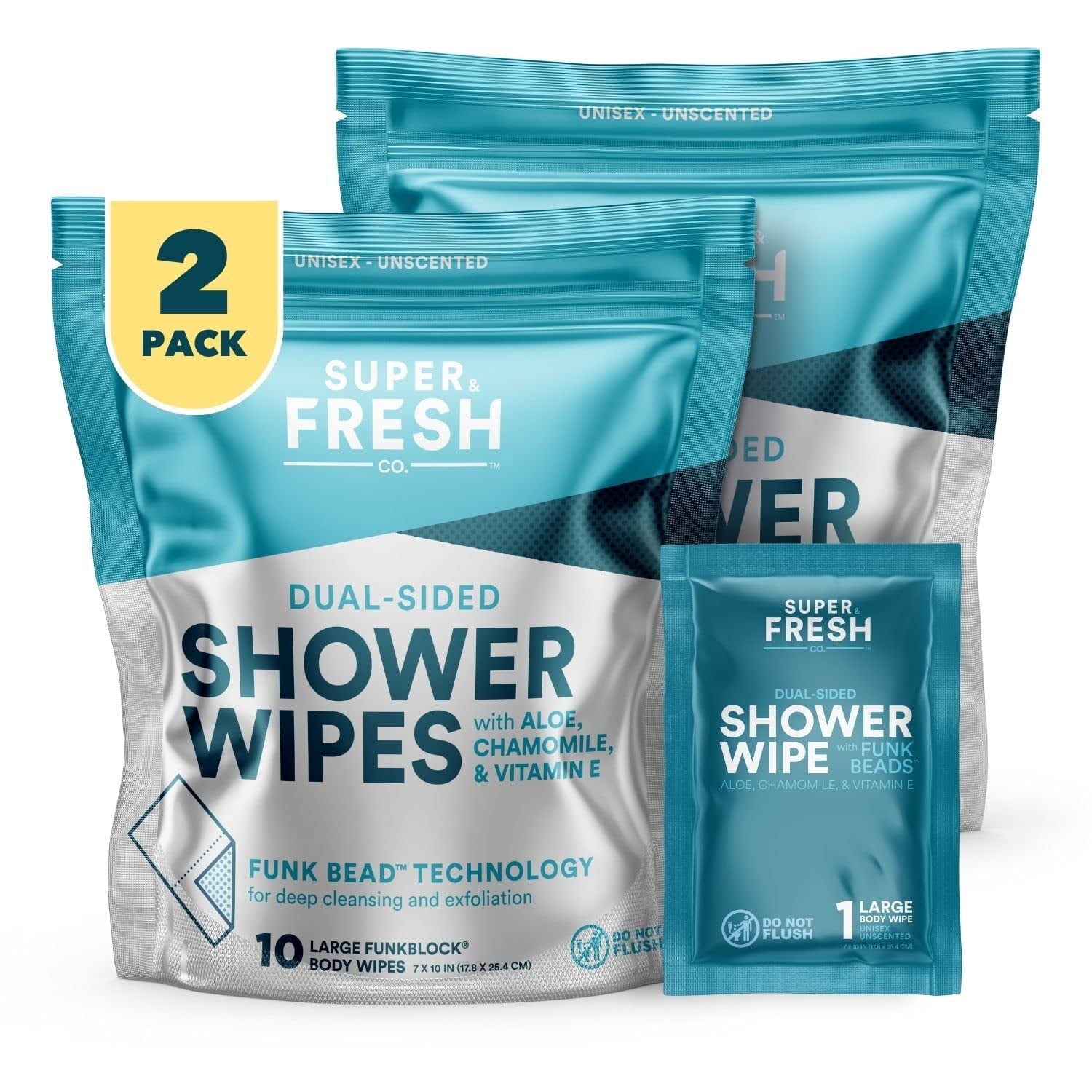 Super Fresh FunkBlock Shower Wipes - Large Body Wipes for Hygiene ...