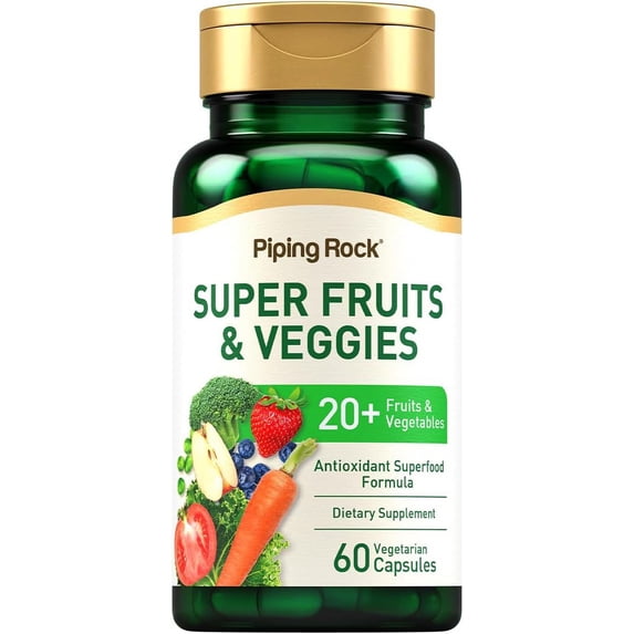 Super Fruits and Veggies | 60 Vegetarian Capsules | Non-GMO, Gluten Free | By Piping Rock