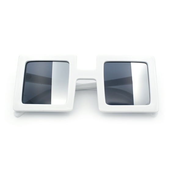 Super Fun Comic Unique Half Mirror Square Rectangle Plastic Sunglasses White - Black Silver