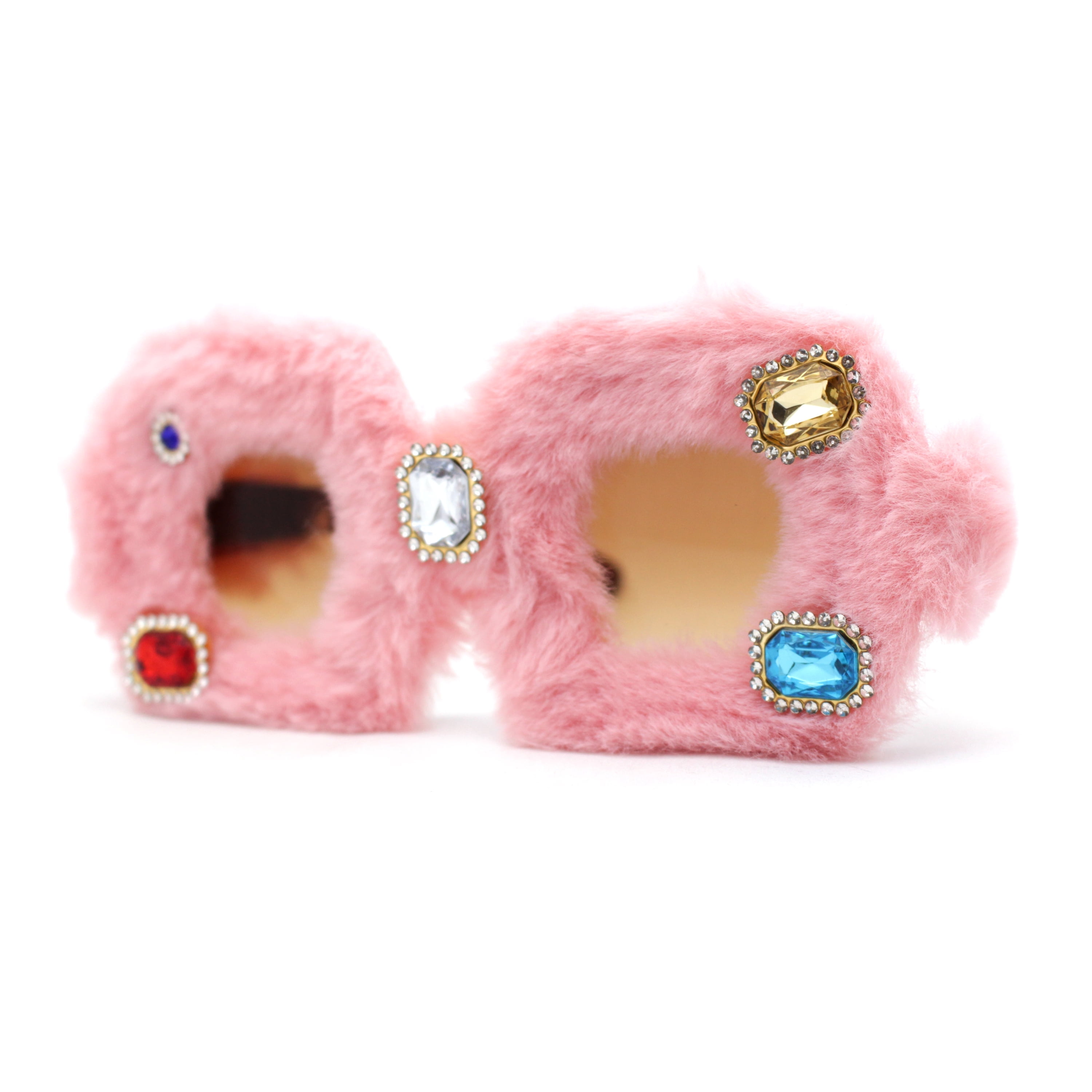Super Funky Masquerade Fur Jewel Brooch Octagon Plastic Sunglasses Pink ...