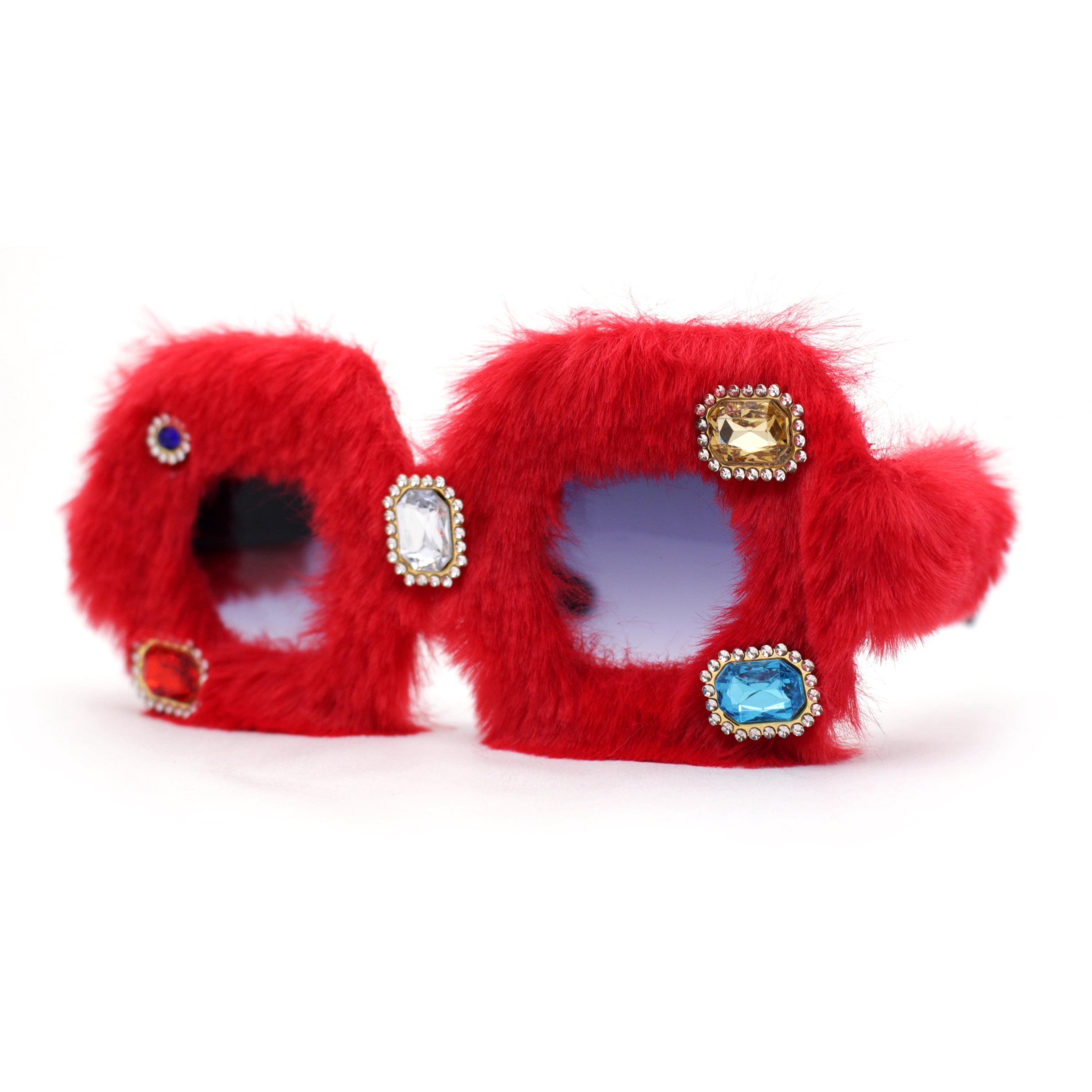 Super Funky Masquerade Fur Jewel Brooch Octagon Plastic Sunglasses Red ...