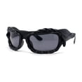thumbnail image 1 of Super Funky Shoe Lace Trim Rectangular Wrap Around Plastic Sunglasses All Black, 1 of 4