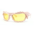 thumbnail image 1 of Super Funky Shoe Lace Trim Rectangular Wrap Around Plastic Sunglasses Light Pink - Yellow, 1 of 4