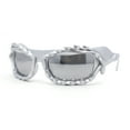 thumbnail image 1 of Super Funky Shoe Lace Trim Rectangular Wrap Around Plastic Sunglasses Silver - Silver Mirror, 1 of 4