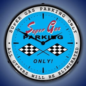 Super Gas Parking Wall Clock, Lighted: Racing Theme