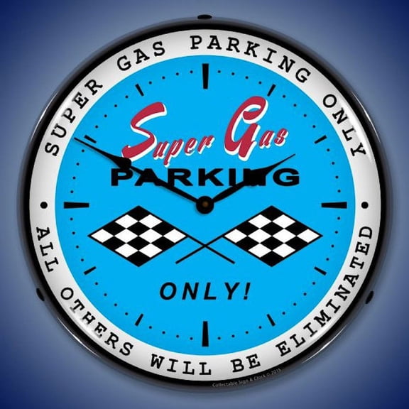 Super Gas Parking Wall Clock, Lighted: Racing Theme