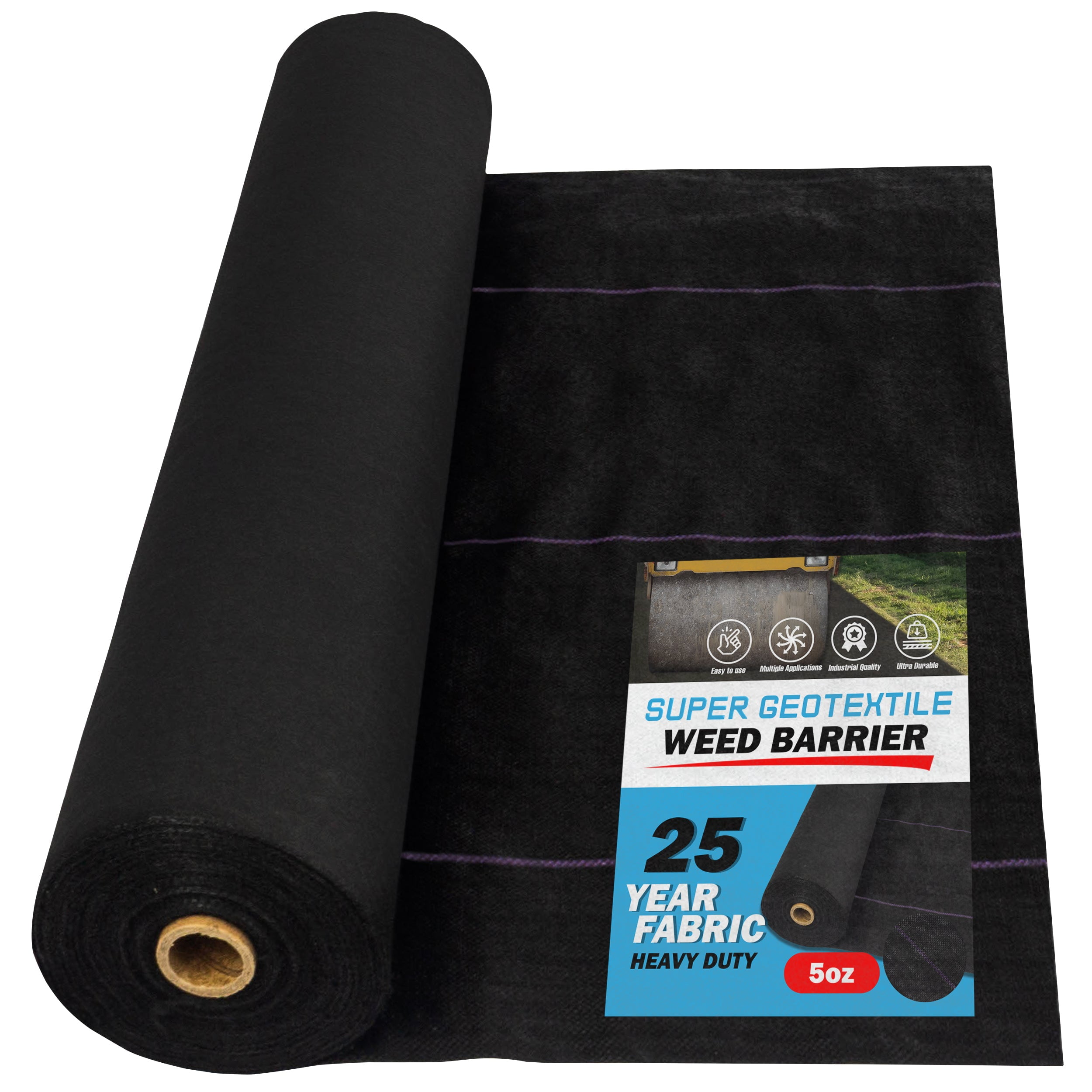 Super Geotextile Pro Grade 5oz Weed Barrier - Heavy Duty Landscape Fabric - Weed Block - 25 Year Fabric 3' x 100'