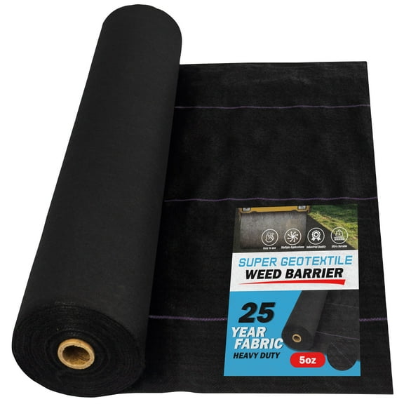 Super Geotextile Pro Grade 5oz Weed Barrier - Heavy Duty Landscape Fabric - Weed Block - 25 Year Fabric 8' x 100'
