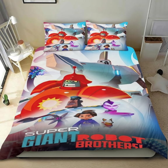 Super Giant Robot Brothers Themed Bed Sheet Set Three Piece Set 53x79 In ches Comfortable And Skin Friendly Unique Design Creating A Star Studded Night Home Decor Gifts For Family Friends fans