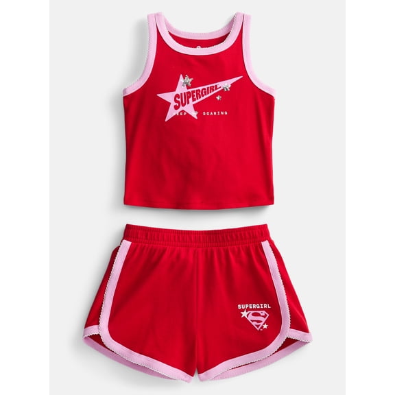 Supergirl Girls Graphic Tank Top and Matching Shorts Set, 2-Piece, Sizes 4-16