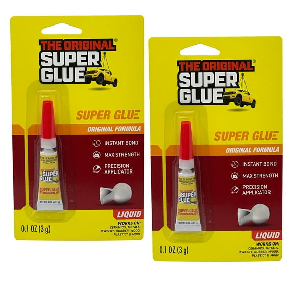 Super Glue Original Formula, 0.1 OZ - Clear Glue for Plastic, Wood, Ceramic Glue Repair - Heavy Duty, Strong Adhesive - Multipurpose Super Glue for Rubber, Shoes and More, 2 Packs