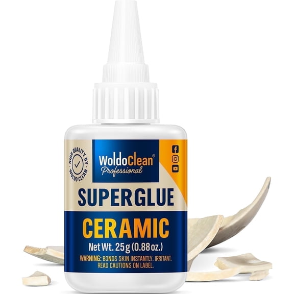 WoldoClean Ceramic & Porcelain Super Glue 25g  Transparent, Waterproof & Heat-Resistant Adhesive for Fast Ceramic Repairs