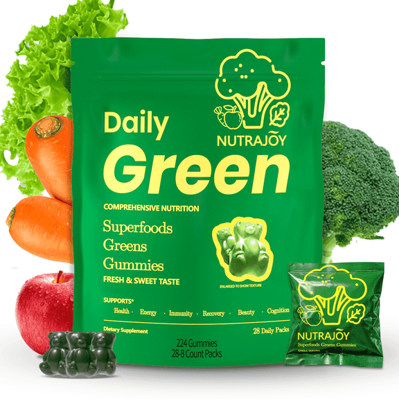 Super Greens Multivitamin Gummies – with Spirulina, Chlorella, Kale & Prebiotic Fiber, Vegan Sugar-Free Gummies for Gut Health, Immunity & Energy, 28 Count