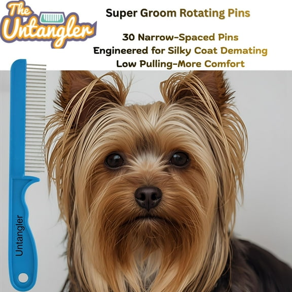 Super Groom Pet Comb with Distinctive Rotating Pins for Highly Effective-Low Pull Detangling