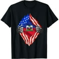 thumbnail image 1 of Super Haitian Heritage Proud Haiti Roots USA Flag T-Shirt, 1 of 3
