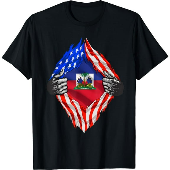 Super Haitian Heritage Proud Haiti Roots USA Flag T-Shirt